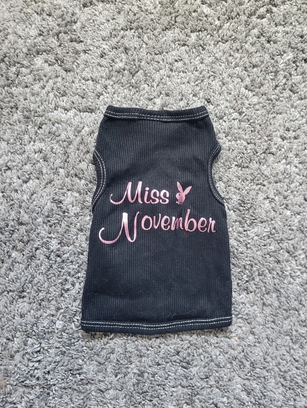 Black 'Miss November' Pet Tank Top with Pink Playboy Bunny Script Size Xsm *NWOT